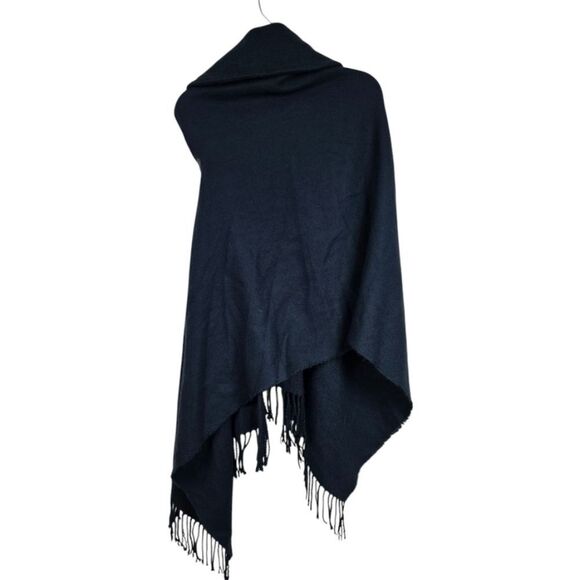 Brooks Brothers Women's Navy Blue Winter Cape Poncho Wrap Fringe Scarf Shawl OS - Picture 10 of 10